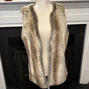 White House Black Market Faux Fur Vest - Cream and Brown